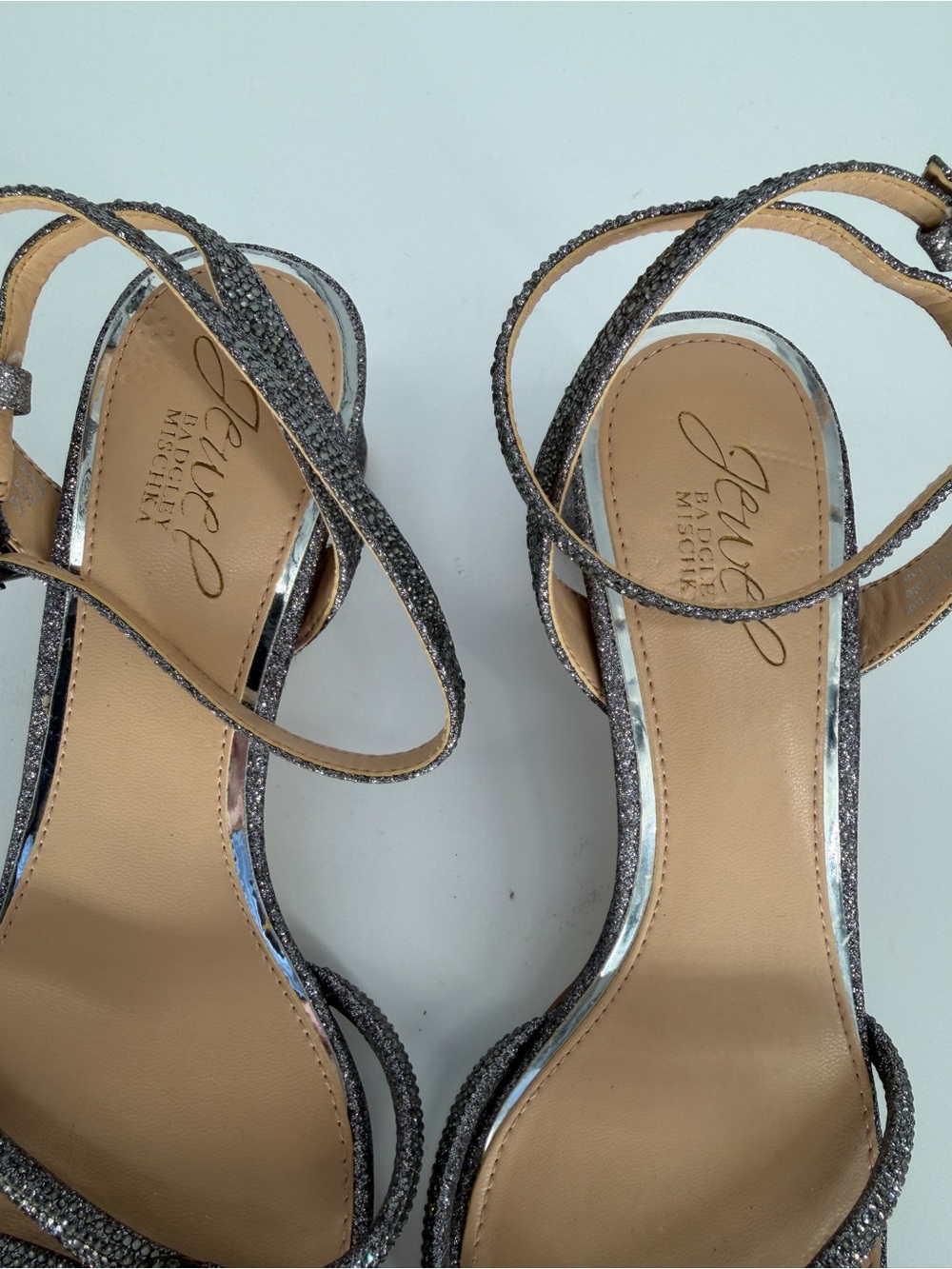 Jewel Badgley Mischka Gavi Low Block Heel Pewter Sandal Women's - 7.5 - Picture 7 of 12
